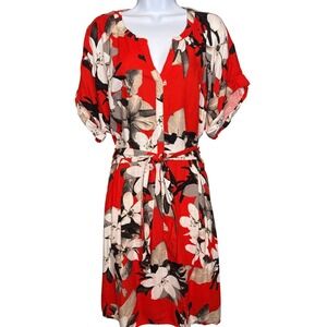 Simply Vera Vera Wang Women Red Floral Belted Tunic Dress Sz XXL Tropical Cruise